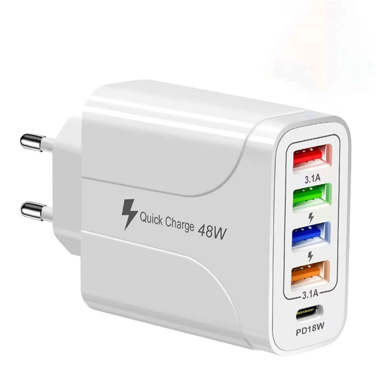 Soultronic PD51 White 5-Port Type-C & USB Wall Charger @ 48W | PD 3.0 + QC 3.0 |     5  !