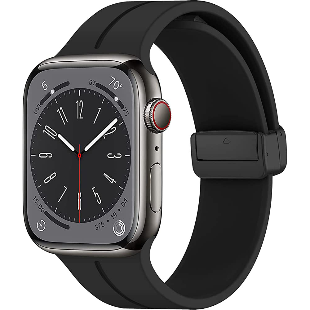 Soultronic Magnetic D-Buckle Silicone Band Black  Apple Watch 42mm, 44mm, 45mm & 49mm