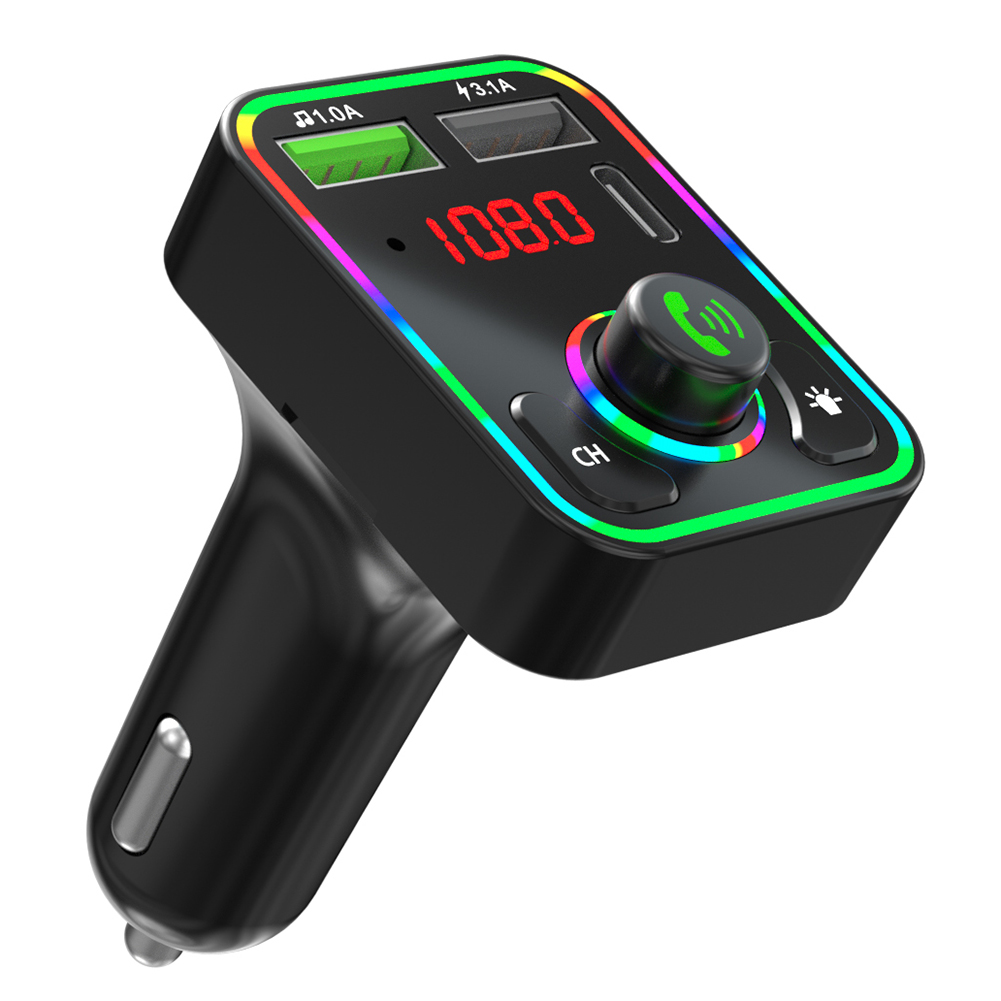 iPDA F3 PD Type-C @ 18W + 2 x USB @ 4.1A Car Charger + FM Transmitter + Bluetooth Car Kit + LED Show Light