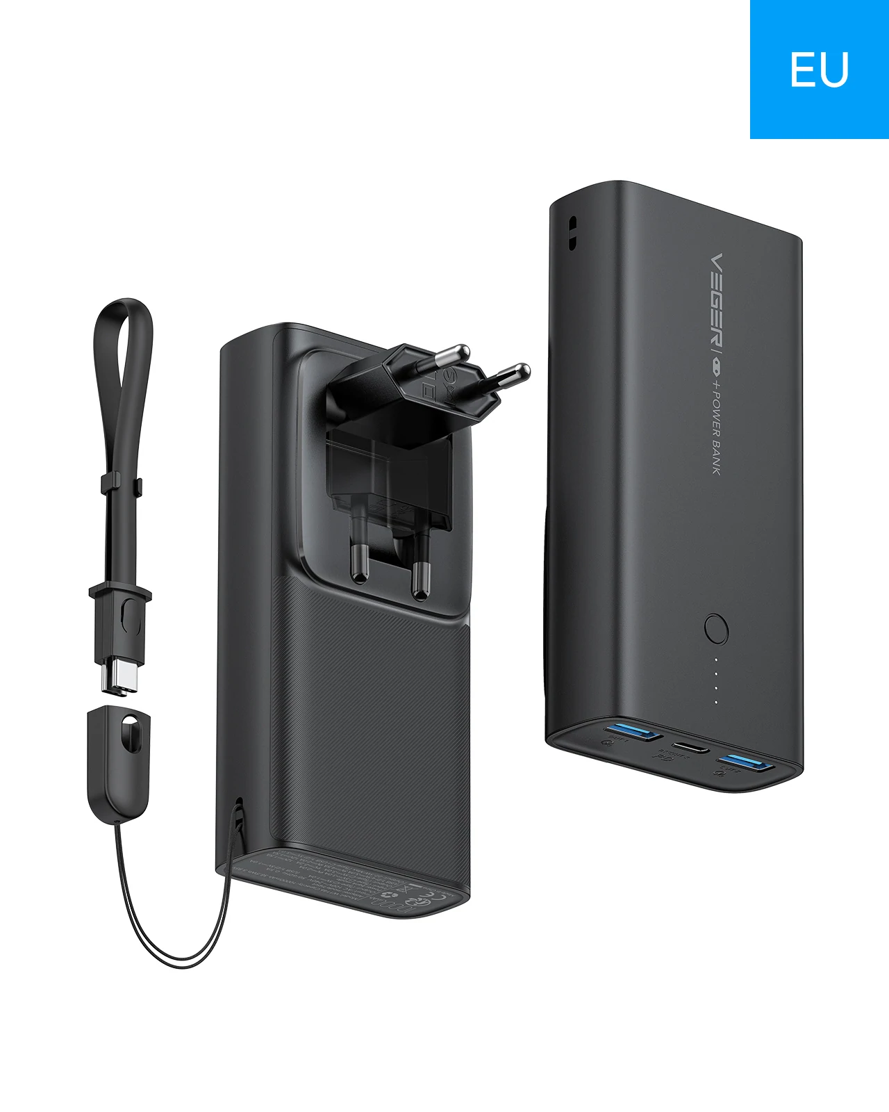 Veger ACE100 Power Bank 10000mAh | 2 x USB + Type-C @ 20W Output | Με ενσωματωμένο βύσμα ρεύματος! Veger ACE100 Power Bank 10000mAh | 2 x USB + Type-C @ 20W Output | Με ενσωματωμένο βύσμα ρεύματος!