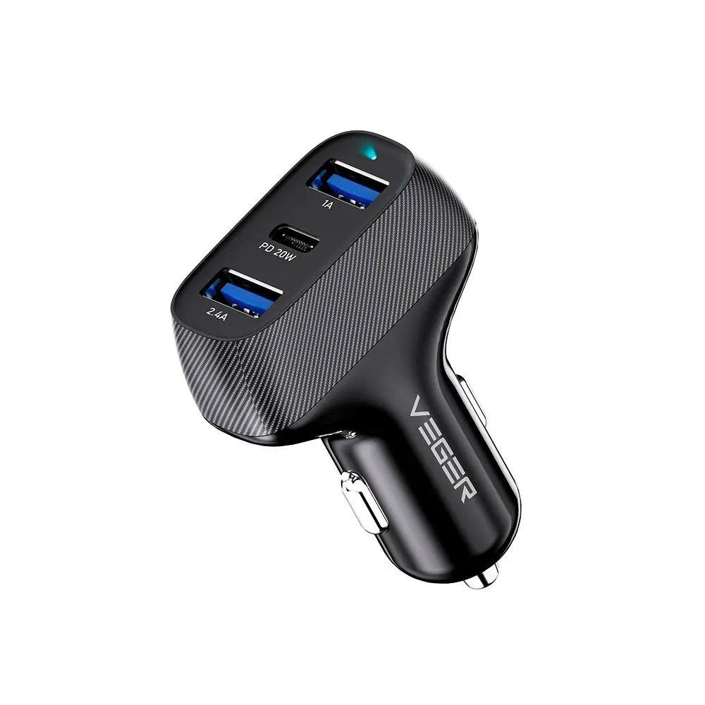 Veger CC271-2A1C Triple Port Fast Car Charger 2 x USB & PD3.0 Type-C @ 37W