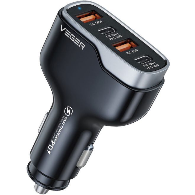 Veger CC53 Quad PD3.0+QC3.0 2 x USB & 2 x Type-C Fast Car Charger 66W