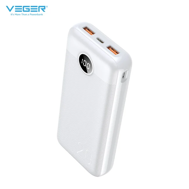 Veger VP2039PD (L20S) White Carbon Fiber Design Power Bank 20000mAh | 2 x USB + Type-C @ 20W Output |  Smartphones & Tablets