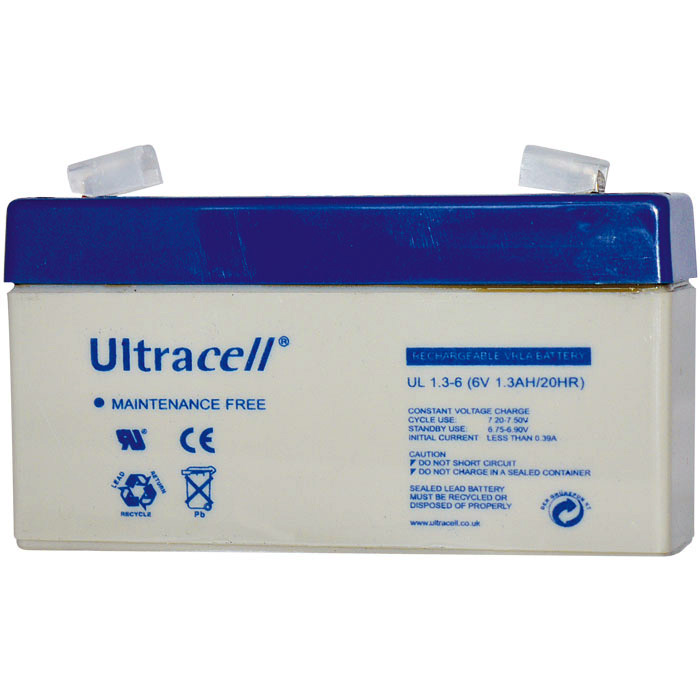 ULTRACELL 6V 1.3AH   6V 1.3Ah    :   - : 9,7 cm  - : 2,4 cm  - : 5,2 cm  -  Termin