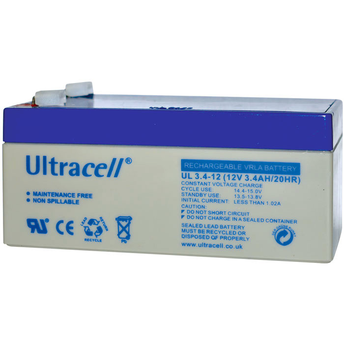 ULTRACELL 12V 3.4AH   12V 3.4Ah    :  - : 13,4 cm  - : 6,7 cm  - : 6.1 cm  -  Term