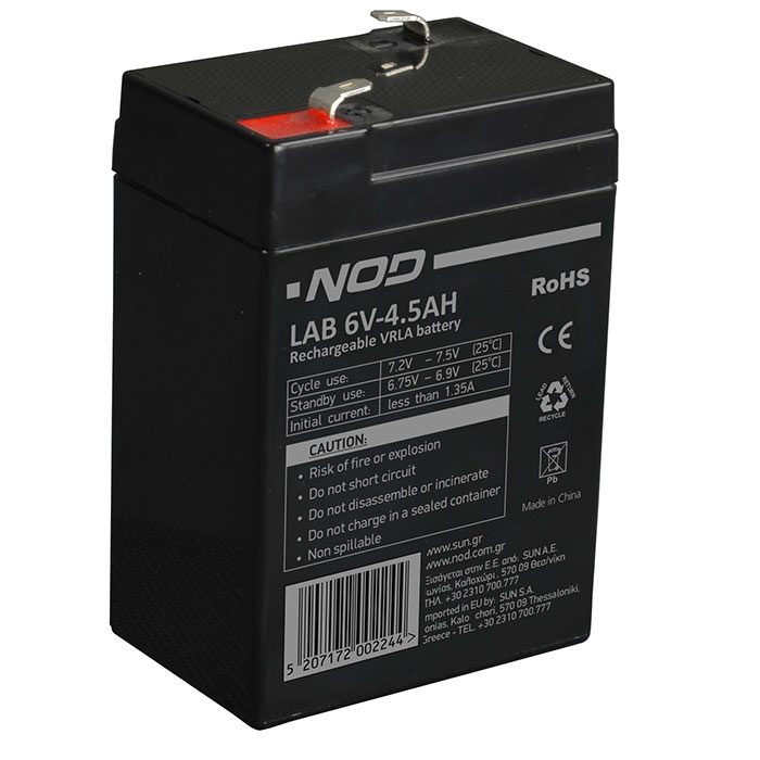 NOD LAB 6V4.5AH LEAD ACID BATTERY (Μπαταρία μολύβδου 6V-45AH) NOD LAB 6V4.5AH LEAD ACID BATTERY (Μπαταρία μολύβδου 6V-45AH)