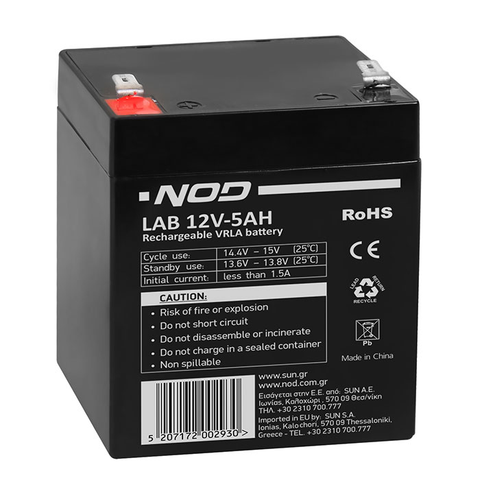 NOD LAB 12V5AH LEAD ACID BATTERY (Μπαταρία μολύβδου 12V-5AH) NOD LAB 12V5AH LEAD ACID BATTERY (Μπαταρία μολύβδου 12V-5AH)