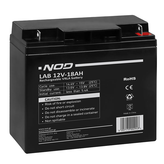 NOD LAB 12V18AH LEAD ACID BATTERY (Μπαταρία μολύβδου 12V-18AH) NOD LAB 12V18AH LEAD ACID BATTERY (Μπαταρία μολύβδου 12V-18AH)