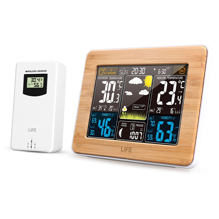 LIFE RAINFOREST BAMBOO EDITION WEATHER STATION WITH ADAPTOR, WIRELESS OUTDOOR SENSOR, CLOCK & ALARM (Bamboo μετεωρολογικός σταθμ LIFE RAINFOREST BAMBOO EDITION WEATHER STATION WITH ADAPTOR, WIRELESS OUTDOOR SENSOR, CLOCK & ALARM (Bamboo μετεωρολογικός σταθμ
