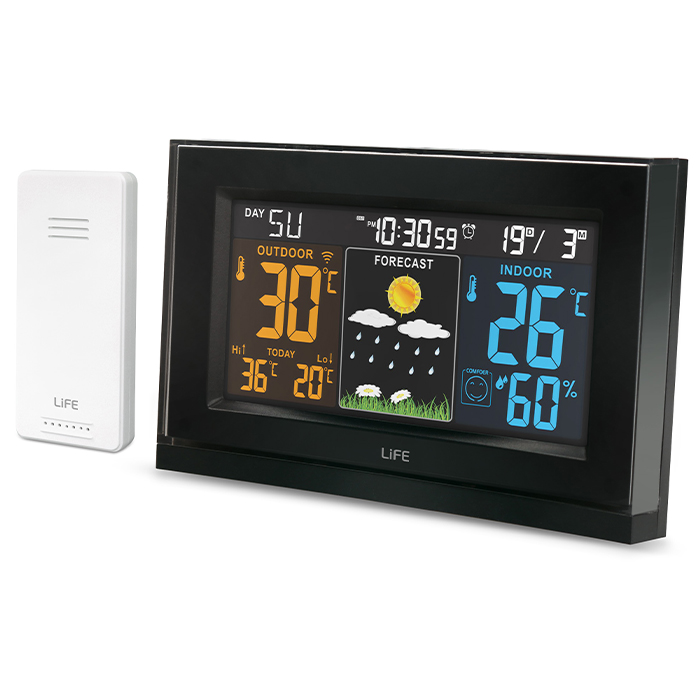 LIFE TUNDRA CURVED WEATHER STATION WITH ADAPTOR, WIRELESS OUTDOOR SENSOR, CLOCK & ALARM (Curved Design Μετεωρολογικός σταθμός με LIFE TUNDRA CURVED WEATHER STATION WITH ADAPTOR, WIRELESS OUTDOOR SENSOR, CLOCK & ALARM (Curved Design Μετεωρολογικός σταθμός με