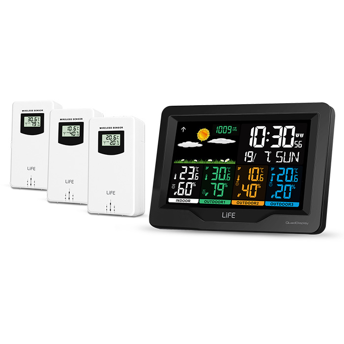 LIFE CONTINENTAL QUAD DISPLAY WEATHER STATION WITH 3 OUTDOOR SENSORS (Μετεωρολογικός σταθμός με 3 ασύρματους ε...) LIFE CONTINENTAL QUAD DISPLAY WEATHER STATION WITH 3 OUTDOOR SENSORS (Μετεωρολογικός σταθμός με 3 ασύρματους ε...)