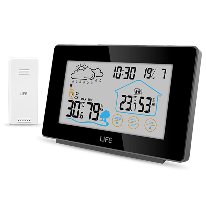 LIFE MEDITERRANEAN TOUCH WEATHER STATION WITH CLOCK BLACK COLOR (Μετεωρολογικός σταθμός με πλήκτρα αφής σ...) LIFE MEDITERRANEAN TOUCH WEATHER STATION WITH CLOCK BLACK COLOR (Μετεωρολογικός σταθμός με πλήκτρα αφής σ...)