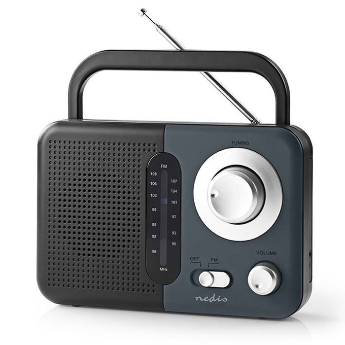 NEDIS RDFM1300GY FM Radio, 2.4 W, Carying Handle, Black / Grey (Φορητό ραδιόφωνο FM, σε μαύρο/γκρι χρώμα) NEDIS RDFM1300GY FM Radio, 2.4 W, Carying Handle, Black / Grey (Φορητό ραδιόφωνο FM, σε μαύρο/γκρι χρώμα)