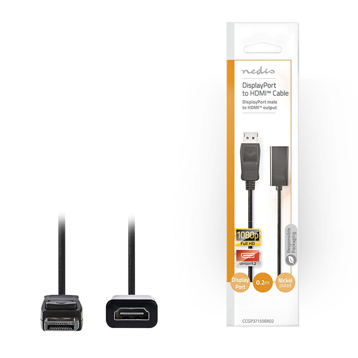NEDIS CCGP37150BK02 DisplayPort - HDMI Cable, DisplayPort Male - HDMI, ouput, 0. (Καλώδιο DisplayPort αρσ) NEDIS CCGP37150BK02 DisplayPort - HDMI Cable, DisplayPort Male - HDMI, ouput, 0. (Καλώδιο DisplayPort αρσ)
