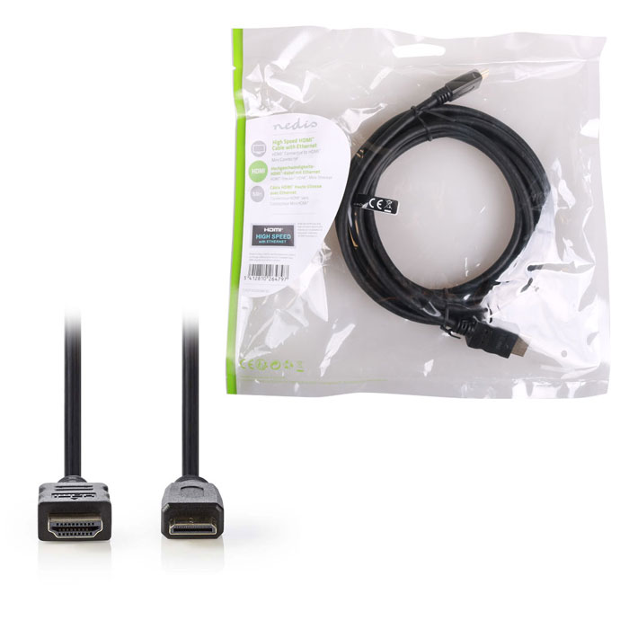 NEDIS CVGP34500BK30 High Speed HDMI Cable with Ethernet, HDMI - HDMI Mini, 3m, B (Καλώδιο High speed HDMI with Ethernet, H...) NEDIS CVGP34500BK30 High Speed HDMI Cable with Ethernet, HDMI - HDMI Mini, 3m, B (Καλώδιο High speed HDMI with Ethernet, H...)