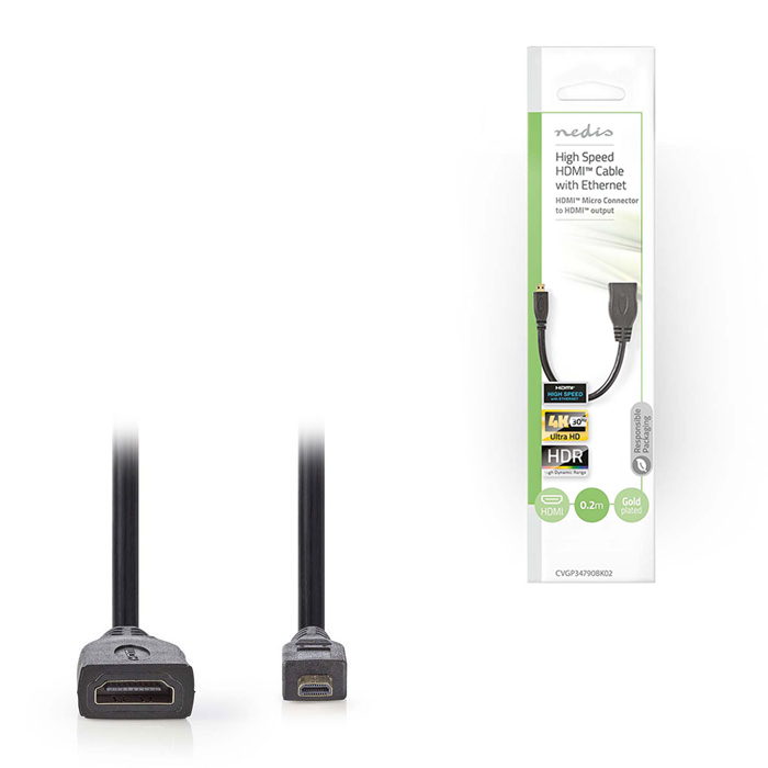 NEDIS CVGP34790BK02 High Speed HDMI Cable with Ethernet, HDMI Micro Connector - (Καλώδιο High speed HDMI with Ethernet, H...) NEDIS CVGP34790BK02 High Speed HDMI Cable with Ethernet, HDMI Micro Connector - (Καλώδιο High speed HDMI with Ethernet, H...)