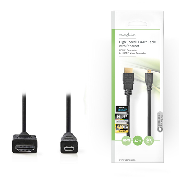 NEDIS CVGP34700BK20  High speed HDMI with Ethernet, HDMI Micro . - HDMI .,   , 2.00m. ( Hig