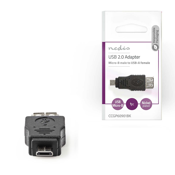 NEDIS CCGP60901BK USB 2.0 Adapter, Micro B Male - A Female, Black (Αντάπτορας USB High-Speed A θηλ) NEDIS CCGP60901BK USB 2.0 Adapter, Micro B Male - A Female, Black (Αντάπτορας USB High-Speed A θηλ)