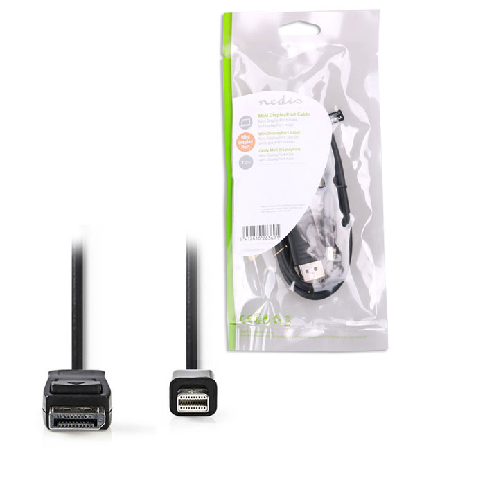 NEDIS CCGP37400BK10 Mini DisplayPort Male - DisplayPort Male, 1m, Black (Καλώδιο MiniDisplayPort αρσ) NEDIS CCGP37400BK10 Mini DisplayPort Male - DisplayPort Male, 1m, Black (Καλώδιο MiniDisplayPort αρσ)
