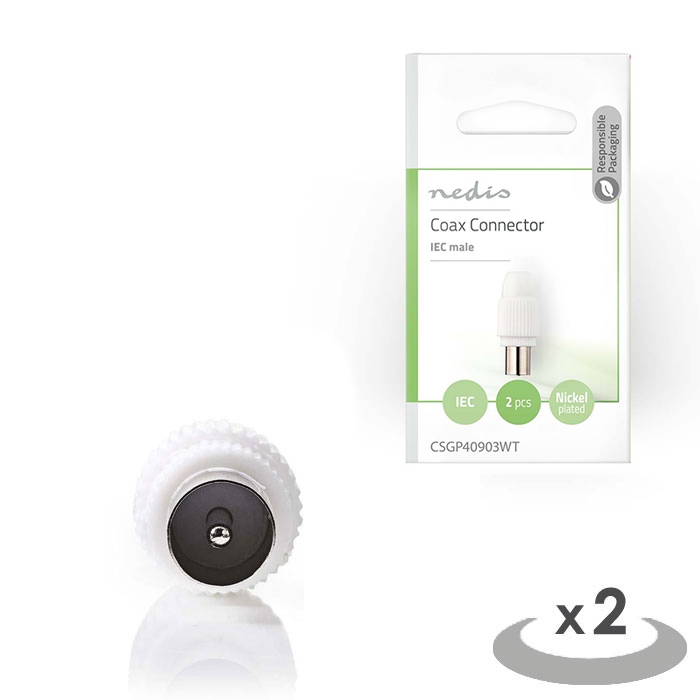 NEDIS CSGP40903WT IEC (Coax) Connector Male-2 pieces, White (Βύσμα κεραίας RF αρσενικό, 2τμχ) NEDIS CSGP40903WT IEC (Coax) Connector Male-2 pieces, White (Βύσμα κεραίας RF αρσενικό, 2τμχ)