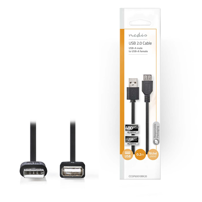 NEDIS CCGP60010BK02  USB High-Speed A . - USB A ., 0.20m. ( USB High-Speed A )