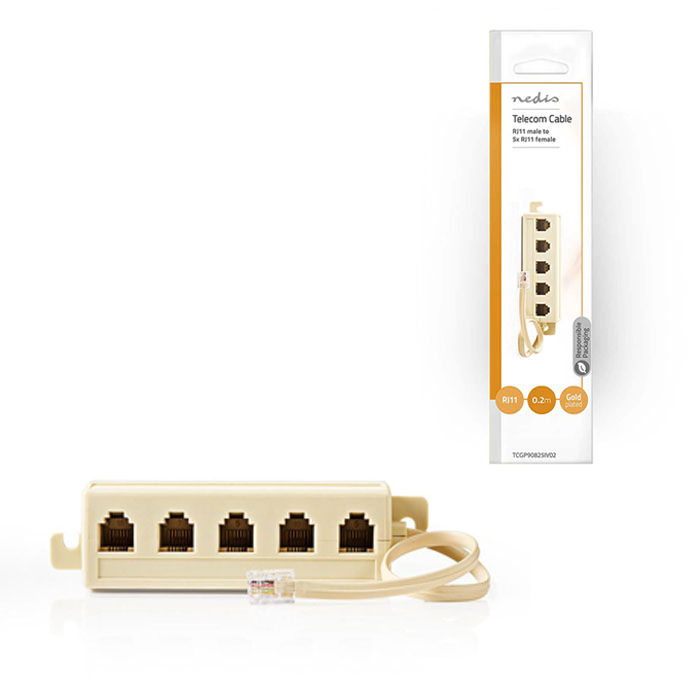 NEDIS TCGP90825IV02 Telecom Cable RJ11 Male-5x RJ11 Female 2.0m Ivory (Τηλεφωνικό Splitter RJ11 1:5) NEDIS TCGP90825IV02 Telecom Cable RJ11 Male-5x RJ11 Female 2.0m Ivory (Τηλεφωνικό Splitter RJ11 1:5)