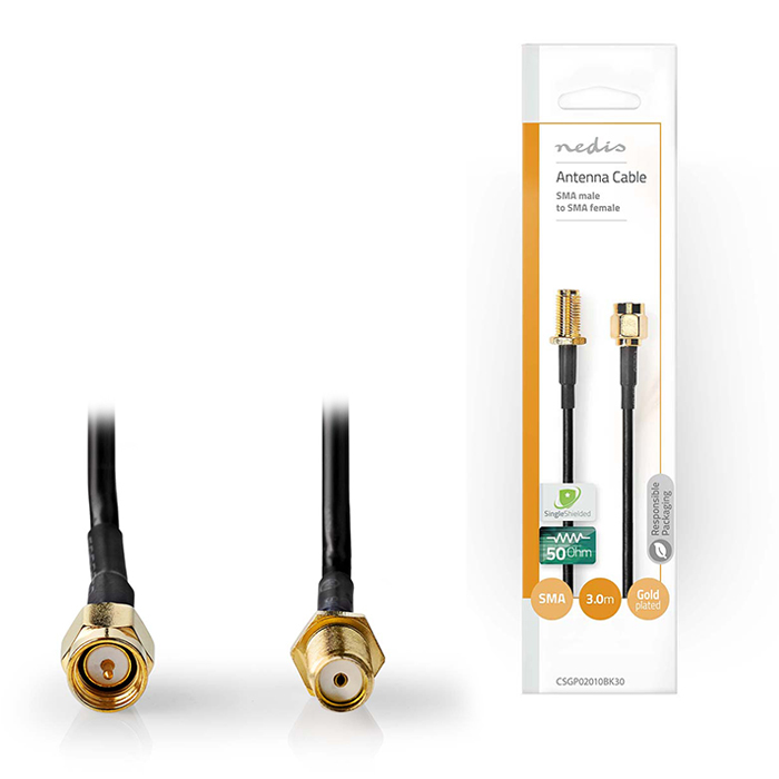 NEDIS CSGP02010BK30 Antenna Cable SMA Male - SMA Female 3.0m Black (Καλώδιο SMA αρσ) NEDIS CSGP02010BK30 Antenna Cable SMA Male - SMA Female 3.0m Black (Καλώδιο SMA αρσ)