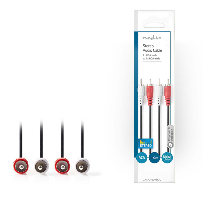NEDIS CAGP24200BK10 Stereo Audio Cable 2x RCA Male-2x RCA Male 1.0m Black (Καλώδιο 2x RCA αρσ) NEDIS CAGP24200BK10 Stereo Audio Cable 2x RCA Male-2x RCA Male 1.0m Black (Καλώδιο 2x RCA αρσ)