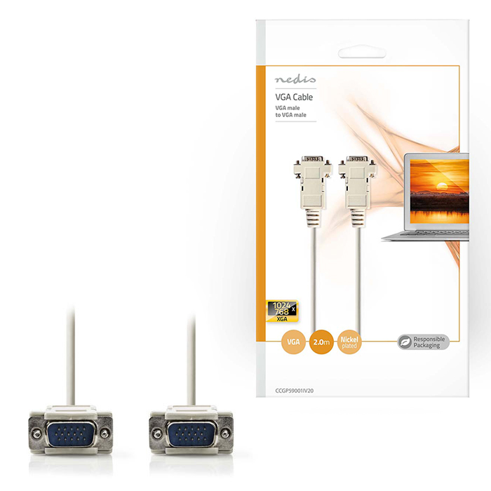 NEDIS CCGP59001IV20 VGA Cable VGA Male - VGA Male 2.0m Ivory (Καλώδιο VGA αρσ) NEDIS CCGP59001IV20 VGA Cable VGA Male - VGA Male 2.0m Ivory (Καλώδιο VGA αρσ)