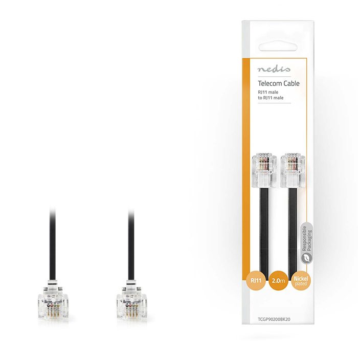 NEDIS TCGP90200BK20 Telecom Cable RJ11 Male - RJ11 Male 2.0 m Black (T  RJ11 )