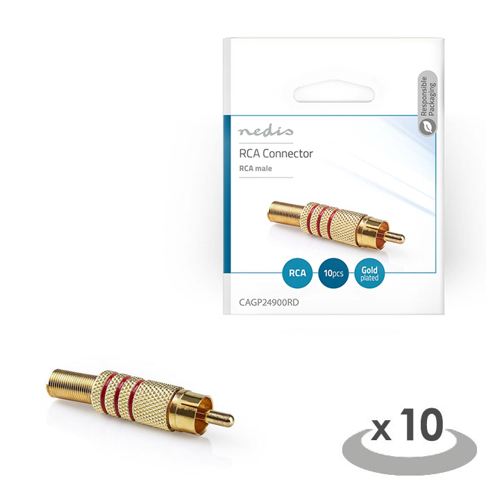 NEDIS CAGP24900RD RCA Connector RCA Male - 10 pieces Red (Βύσμα RCA αρσ, επίχρυσο κόκκινο, 10 τεμά...) NEDIS CAGP24900RD RCA Connector RCA Male - 10 pieces Red (Βύσμα RCA αρσ, επίχρυσο κόκκινο, 10 τεμά...)