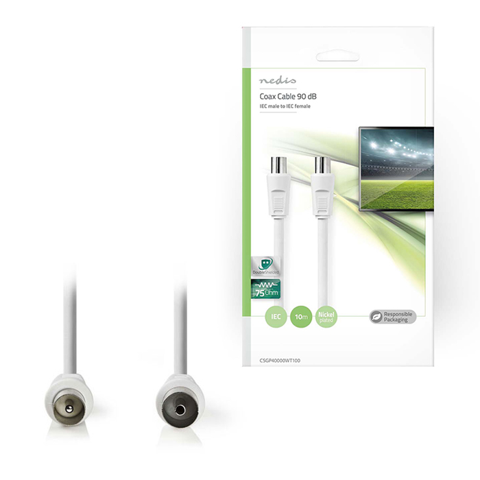 NEDIS CSGP40000WT100 Coax Cable 90dB IEC (Coax) Male-IEC (Coax) Female 10m White (Καλώδιο IEC (Coax) αρσ) NEDIS CSGP40000WT100 Coax Cable 90dB IEC (Coax) Male-IEC (Coax) Female 10m White (Καλώδιο IEC (Coax) αρσ)