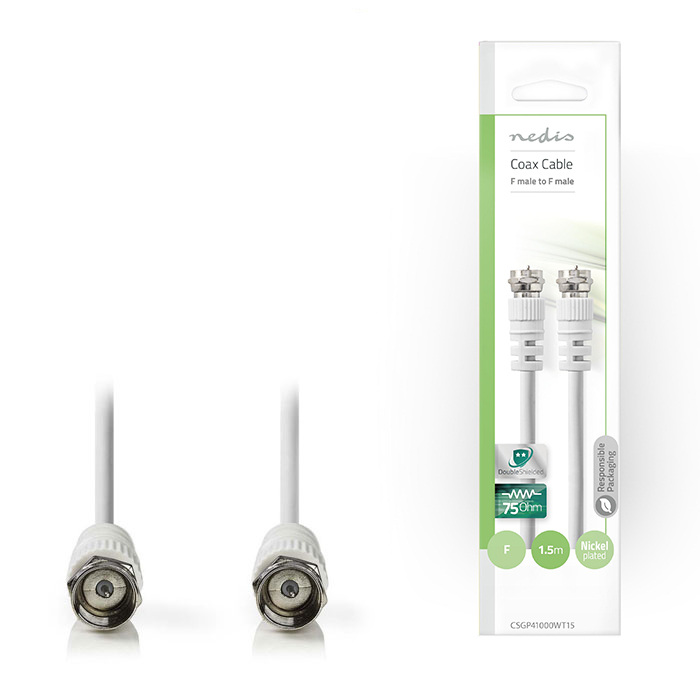 NEDIS CSGP41000WT15 Satellite & Antenna Cable F Male - F Male 1.5m White (Καλώδιο F αρσ) NEDIS CSGP41000WT15 Satellite & Antenna Cable F Male - F Male 1.5m White (Καλώδιο F αρσ)