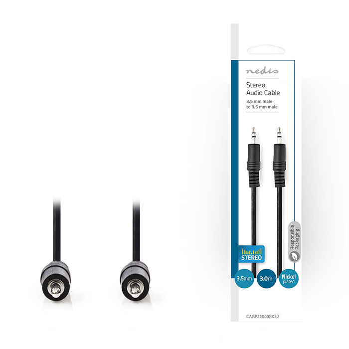 NEDIS CAGP22000BK30 Stereo Audio Cable 3.5 mm Male - 3.5 mm Male 3.0 m Black (Καλώδιο ήχου 3,5mm αρσ) NEDIS CAGP22000BK30 Stereo Audio Cable 3.5 mm Male - 3.5 mm Male 3.0 m Black (Καλώδιο ήχου 3,5mm αρσ)
