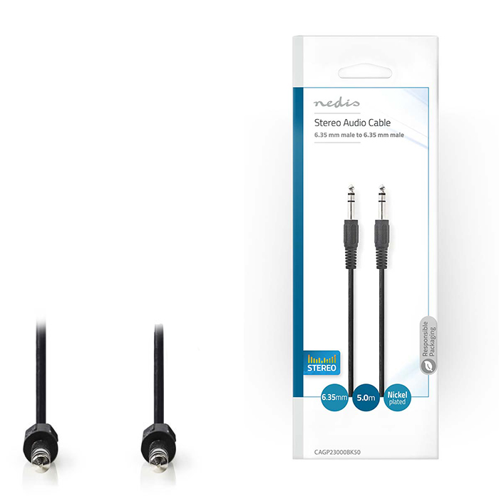 NEDIS CAGP23000BK50 Stereo Audio Cable 6.35 mm Male - 6.35 mm Male 5.0 m Black (Καλώδιο ήχου stereo 635mm αρσ) NEDIS CAGP23000BK50 Stereo Audio Cable 6.35 mm Male - 6.35 mm Male 5.0 m Black (Καλώδιο ήχου stereo 635mm αρσ)