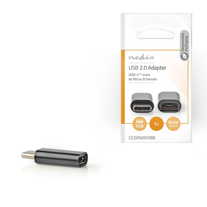 NEDIS CCGP60910BK USB 2.0 Adapter Type-C Male - Micro B Female Black ( USB High-Speed Type C )