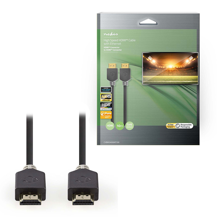 NEDIS CVBW34000AT100 HighSpeed HDMI Cable with Ethernet HDMI Connector-HDMI Conn (Καλώδιο Premium High Speed HDMI with Eth...) NEDIS CVBW34000AT100 HighSpeed HDMI Cable with Ethernet HDMI Connector-HDMI Conn (Καλώδιο Premium High Speed HDMI with Eth...)