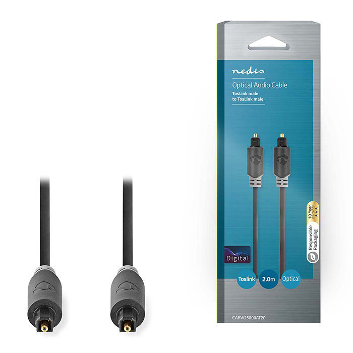 NEDIS CABW25000AT20 Optical Audio Cable TosLink Male - TosLink Male 2.0 m Anthra (Καλώδιο οπτικής ίνας, TosLink αρσ) NEDIS CABW25000AT20 Optical Audio Cable TosLink Male - TosLink Male 2.0 m Anthra (Καλώδιο οπτικής ίνας, TosLink αρσ)