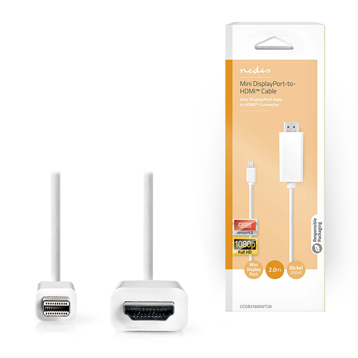 NEDIS CCGB37600WT20 Mini DisplayPort-HDMI Cable Mini DisplayPort Male - HDMI Con (Καλώδιο Mini DisplayPort αρσ) NEDIS CCGB37600WT20 Mini DisplayPort-HDMI Cable Mini DisplayPort Male - HDMI Con (Καλώδιο Mini DisplayPort αρσ)