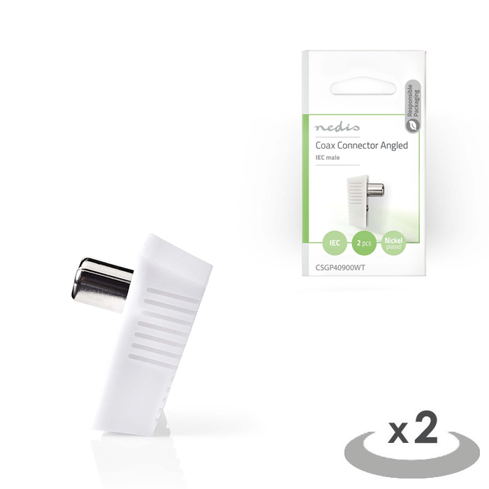 NEDIS CSGP40900WT IEC (Coax) Connector Angled Male - Square Design - 2 pieces Wh (Πλαστικό βύσμα κεραίας RF αρσ) NEDIS CSGP40900WT IEC (Coax) Connector Angled Male - Square Design - 2 pieces Wh (Πλαστικό βύσμα κεραίας RF αρσ)