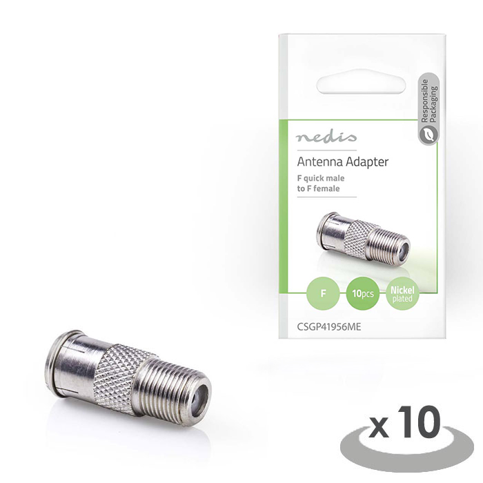 NEDIS CSGP41956ME Satellite & Antenna Adapter F-quick Male - F Female 10 pieces (F θηλ-F quick αρσ, 10 τεμαχίων) NEDIS CSGP41956ME Satellite & Antenna Adapter F-quick Male - F Female 10 pieces (F θηλ-F quick αρσ, 10 τεμαχίων)