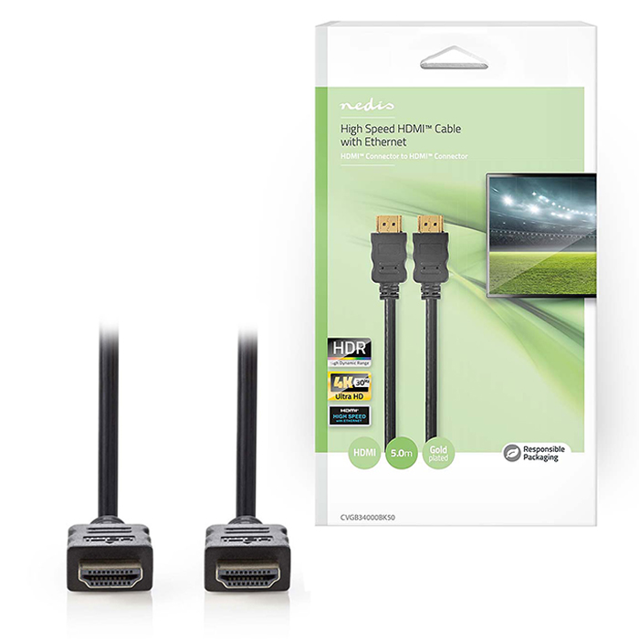 NEDIS CVGB34000BK50 High Speed HDMI Cable with Ethernet HDMI Connector - HDMI Co (Καλώδιο High speed HDMI with Ethernet, H...) NEDIS CVGB34000BK50 High Speed HDMI Cable with Ethernet HDMI Connector - HDMI Co (Καλώδιο High speed HDMI with Ethernet, H...)