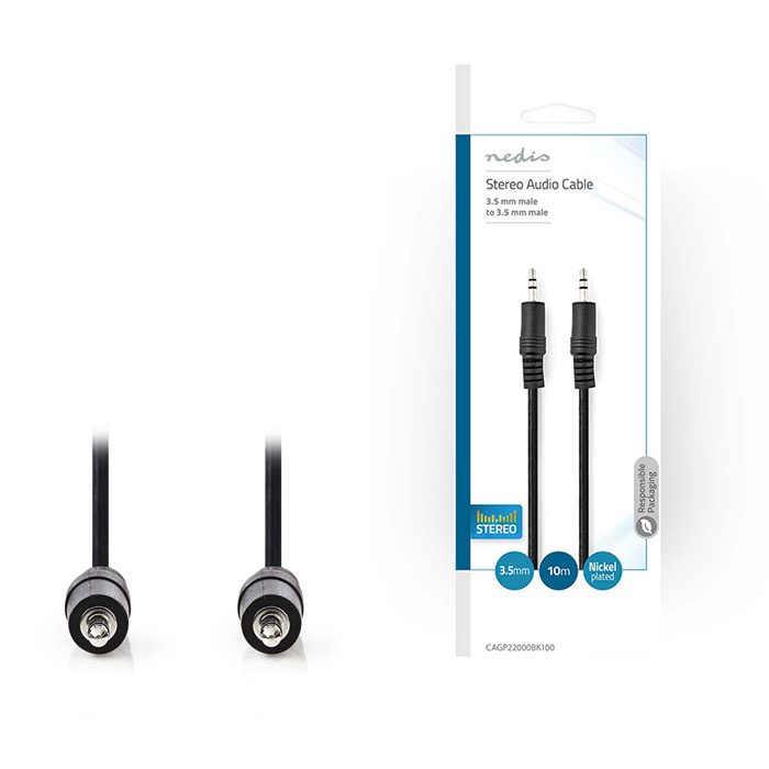 NEDIS CAGP22000BK100 Stereo Audio Cable 3.5 mm Male - 3.5 mm Male 10 m Black (Καλώδιο ήχου 3,5mm αρσ) NEDIS CAGP22000BK100 Stereo Audio Cable 3.5 mm Male - 3.5 mm Male 10 m Black (Καλώδιο ήχου 3,5mm αρσ)