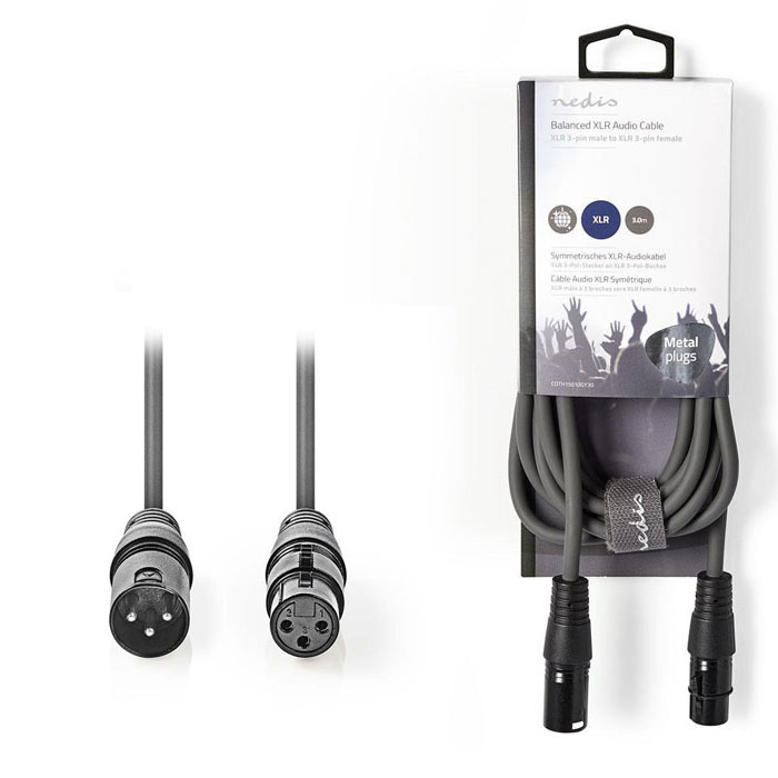 NEDIS COTH15010GY30 Balanced XLR Audio Cable XLR 3-Pin Male - XLR 3-Pin Female 3 (Kαλώδιο ήχου 3pin XLR θηλ) NEDIS COTH15010GY30 Balanced XLR Audio Cable XLR 3-Pin Male - XLR 3-Pin Female 3 (Kαλώδιο ήχου 3pin XLR θηλ)