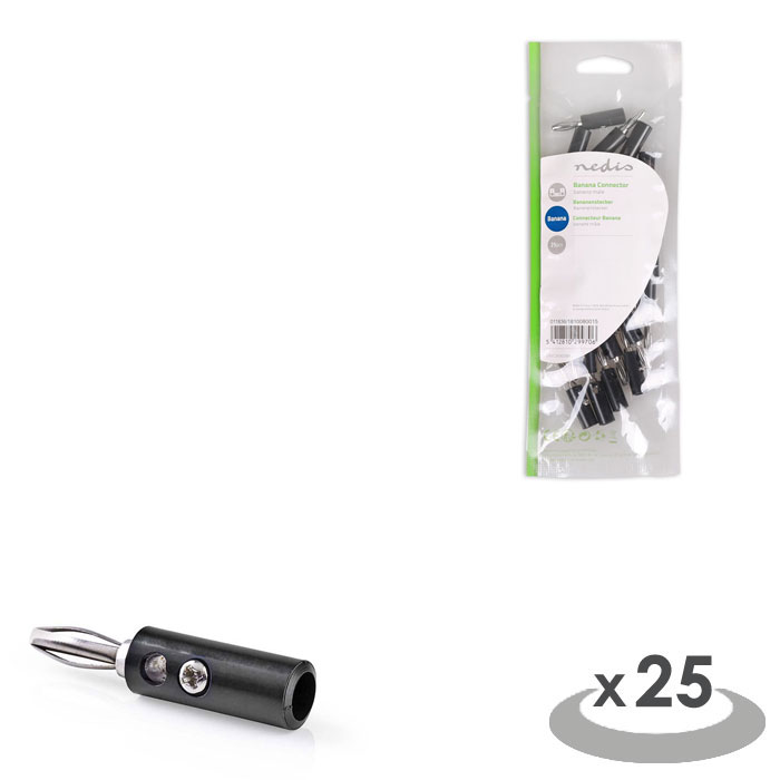 NEDIS CAVC26900BK Banana Connector Banana Male 25 pieces Black (Μπανάνα μαύρη αρσενική με τρύπα, 25 τεμα...) NEDIS CAVC26900BK Banana Connector Banana Male 25 pieces Black (Μπανάνα μαύρη αρσενική με τρύπα, 25 τεμα...)