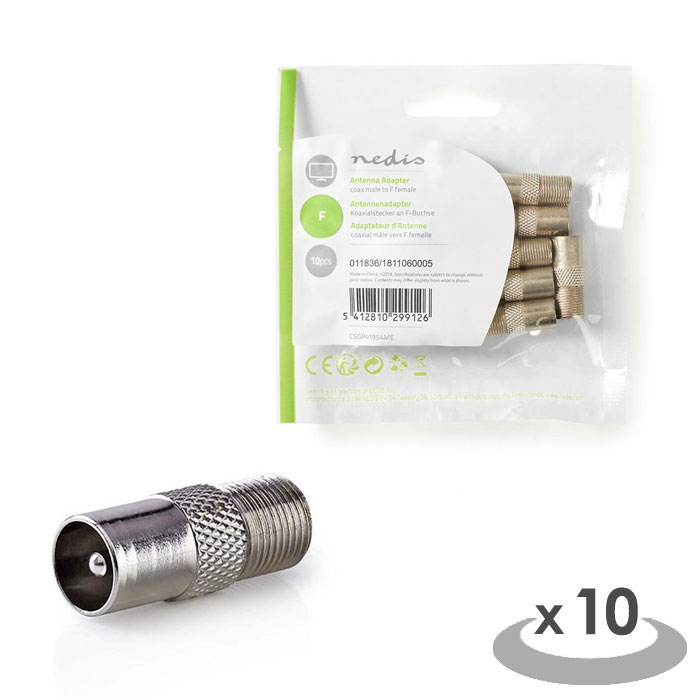 NEDIS CSGP41954ME Satellite & Antenna Adapter Coax Male - F Female 10 pieces Met (Αντάπτορας Coaxial αρσ) NEDIS CSGP41954ME Satellite & Antenna Adapter Coax Male - F Female 10 pieces Met (Αντάπτορας Coaxial αρσ)