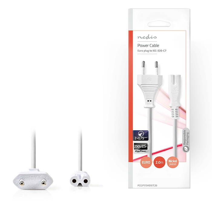 NEDIS PCGP11040WT20 Power Cable Euro Plug - IEC-320-C7 2.0 m White (Καλώδιο τροφοδοσίας Euro ) NEDIS PCGP11040WT20 Power Cable Euro Plug - IEC-320-C7 2.0 m White (Καλώδιο τροφοδοσίας Euro )