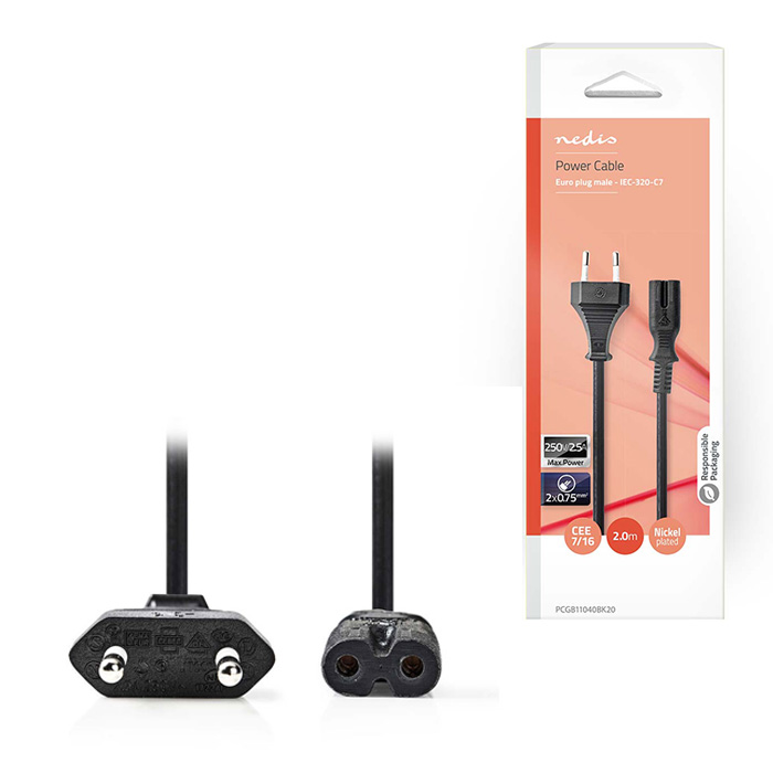 NEDIS PCGB11040BK20 Euro Power Cable Straight Euro Male - IEC-320-C7 2.00 m Blac (Καλώδιο τροφοδοσίας Euro ) NEDIS PCGB11040BK20 Euro Power Cable Straight Euro Male - IEC-320-C7 2.00 m Blac (Καλώδιο τροφοδοσίας Euro )