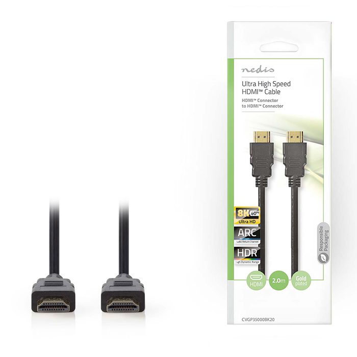 NEDIS CVGP35000BK20 Ultra High Speed HDMI Cable | HDMI Connector - HDMI Connecto (Καλώδιο Ultra High Speed HDMI αρσ) NEDIS CVGP35000BK20 Ultra High Speed HDMI Cable | HDMI Connector - HDMI Connecto (Καλώδιο Ultra High Speed HDMI αρσ)