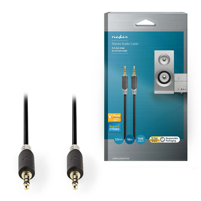 NEDIS CABW22000AT100 Stereo Audio Cable 3.5 mm Male - 3.5 mm Male 10 m Anthracit (Καλώδιο ήχου 3,5mm αρσ) NEDIS CABW22000AT100 Stereo Audio Cable 3.5 mm Male - 3.5 mm Male 10 m Anthracit (Καλώδιο ήχου 3,5mm αρσ)